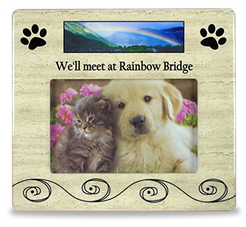 BANBERRY DESIGNS Pet Memorial Photo Frame for Dog or Cat - We'll meet at Rainbow Bridge - Measures 8