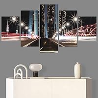 SIGNWIN 5 Panel Canvas Wall Art Building Lights for Home Decorations Ready to Hang - 60