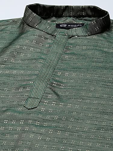 Image of Men's Black Art Silk Regular Fit Ethnic Motifs Kurta | Indian Kurta | Festive Ethnic Kurta with Embroidered Packet