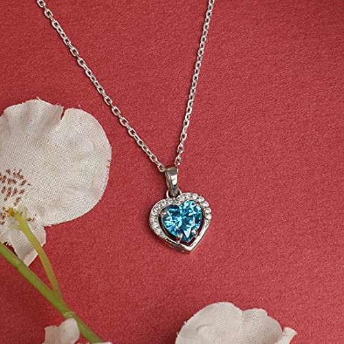 Clara 925 Sterling Silver Sky Blue Heart Pendant Earring Chain Jewellery Set | Rhodium Plated, Swiss Zirconia | Gift for Women & Girls - Image 2