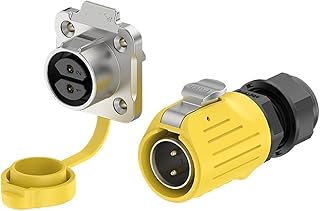 Conector de aviación a prueba de agua con potencia de soldadura LP20, brida amarilla, equipo de automatización industrial for exteriores, conector macho y hembra de soldadura(EW-LP20-2P 20A)