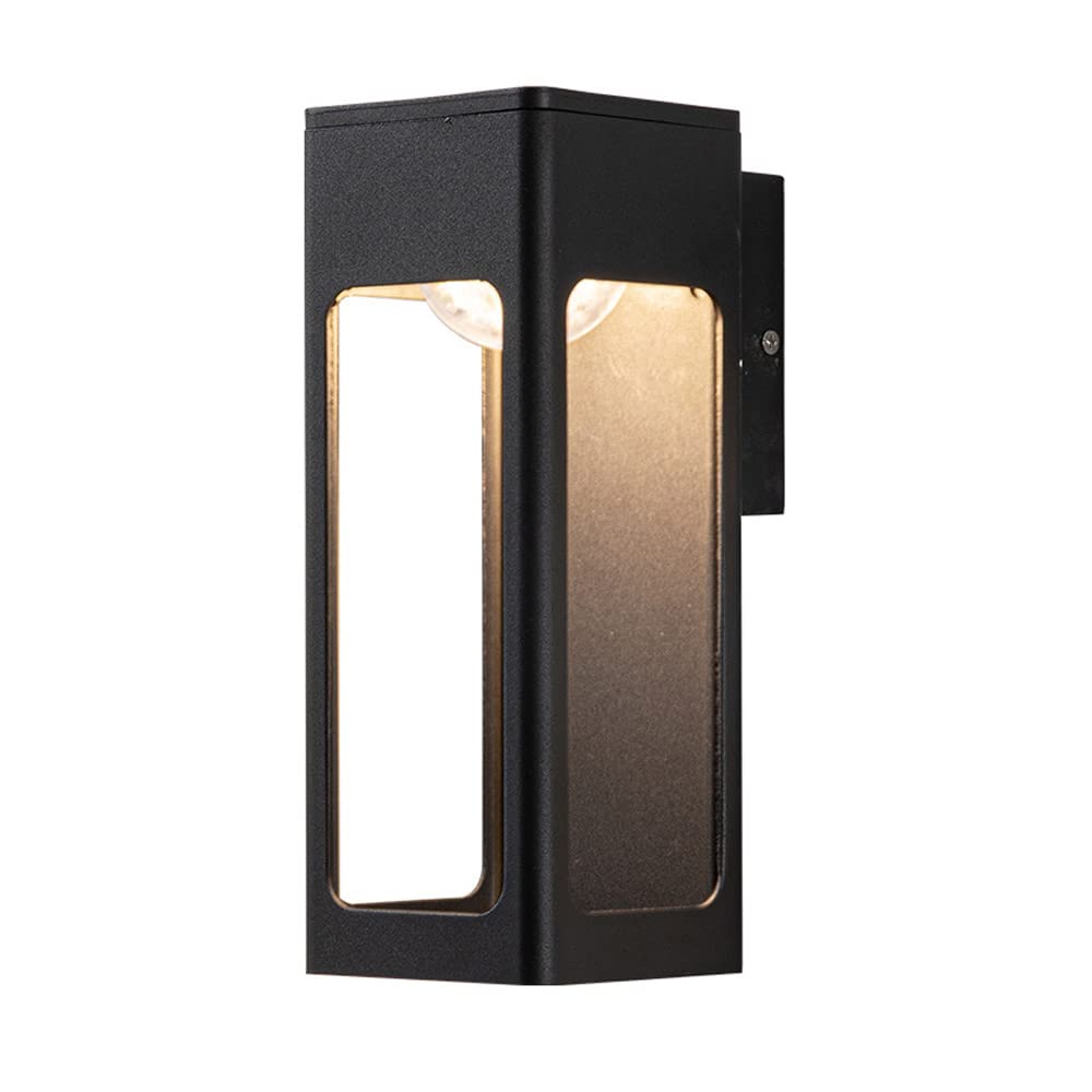 Zewnętrzna lampa ścienna, wodoodporna lampa ogrodowa LED 12 W, odlew aluminiowy czarny matowy, oświetlenie zewnętrzne 3000 K na patio, werandy i ogrody (25 x 12 cm)