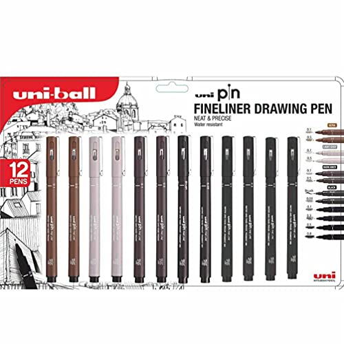 Set di 12 penne fineliner (0,03 mm-0,8 mm a punta