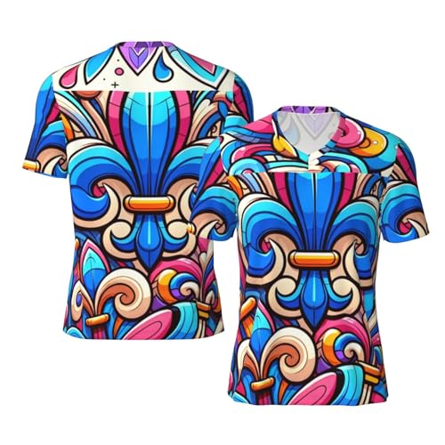 Stylish Athletic Sports Jersey Fleur-De-Lis-Colorful Men's Rugby Jersey 4X-Large