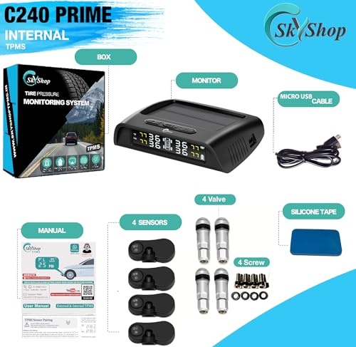 Image of Skyshop C240 Prime (Voice Alert) Internal USB /Solar (TPMS) (Car Tyre Pressure Monitoring System) Pressure & Temperature Display