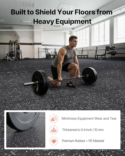 Image of VEVOR 0.4Inch 96sq.ft 24 Tiles Gym Flooring for Home Gym, Rubber Top with High Density EVA Foam, 24 x 24In Gym Floor Exercise Equipment Mats, Interlocking Gym Mats, Puzzle Workout Mats, Black & White