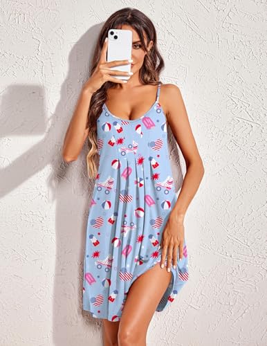 Image of Ekouaer Women Nightgowns Sleeveless Sleepwear Spaghetti Strap Racerback Pajama Dress Nightshirt