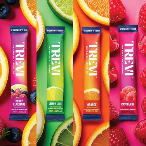trevi sugar free electrolytes - drink mix hydration powder packets - 28 count - original variety pack - berry lemoande lemon lime raspberry orange