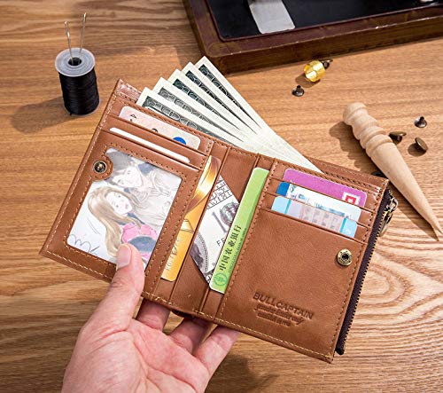 RFID Blocking Bifold Mens Leather Wallet,Minimalist Vintage Credit Card Holder with ID Window (Brown) - Image 5