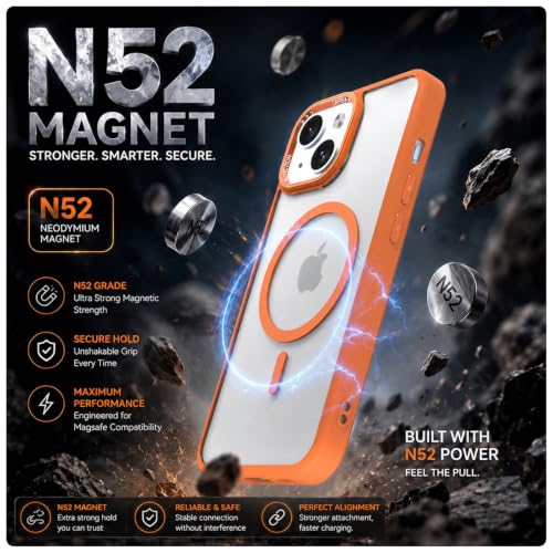 Image of Pikkme Back Cover for iPhone 15 Plus | Shockproof | Mag-Safe Compatible | Hard Transparent Back | Premium Raised Camera Protection | Bumper Case (Orange Mag-Safe)