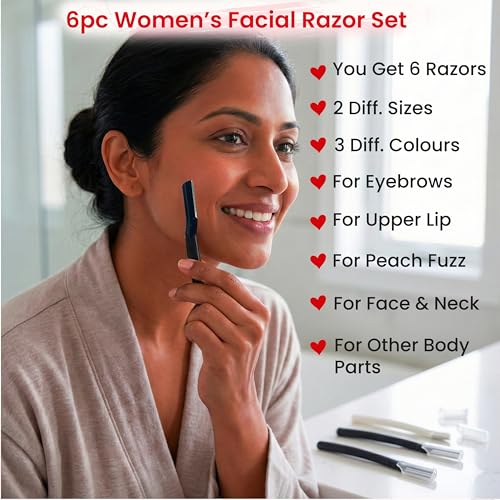 Image of TEMPERIA Reusable Face & Eyebrow Razor for Woman Facial Hair (6 Razors) | Instant & Painless | For Eye brows, Upper Lip, Forehead, Peach Fuzz, Chin, Sideburns & Underarms Hair Remover (M241)
