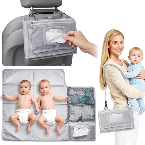 Large Portable Diaper Changing Pad - Waterproof Foldable Baby Travel Changing Mat with Storage Pockets &amp; Wipes Bag, Lightweight, One-Hand Fold, Crossbody Strap for Parents,Infant Travel Station Kit