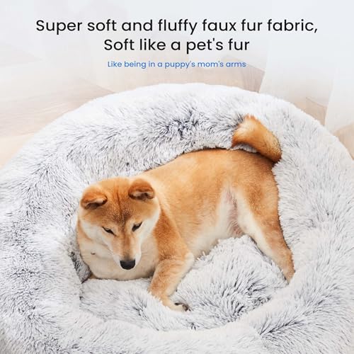 Image of NEWBULIG 37.4x37.4 Inch Dog Couch Bed, Round Shape Large Sized Donut Beds for Indoor Dogs and Cats with Removable Cover, Anti-Slip, Cozy Fluffy Sofa, Grey