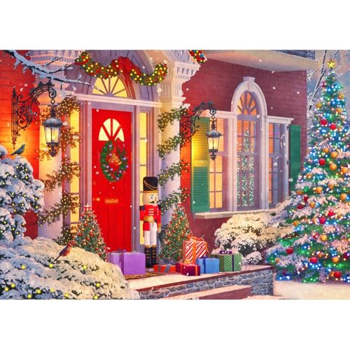 Rompecabezas Springbok Christmas House de 500 piezas para adultos | Piezas de corte único, hecho en USA, materiales ecológicos con luces festivas y encanto navideño miniatura 1