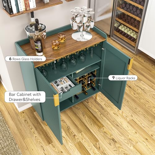 Image of ARTPOWER Coffee Bar Cabinet with Wine Racks & Drawer, Green