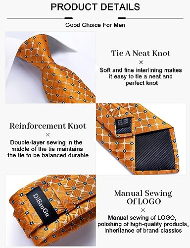 Image of DiBanGu Plaid Ties for Men Silk Checkered Necktie and Pocket Square Cufflinks Tie Clip Set with Gift Box for Wedding Business