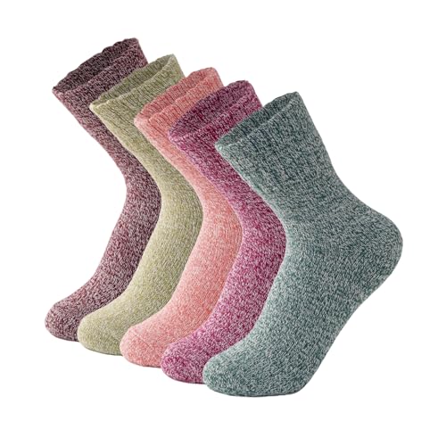 Image of Wool Socks 5 Pairs Thickened Warm Winter Socks Cozy Gifts for Women Christmas Warmth Socks