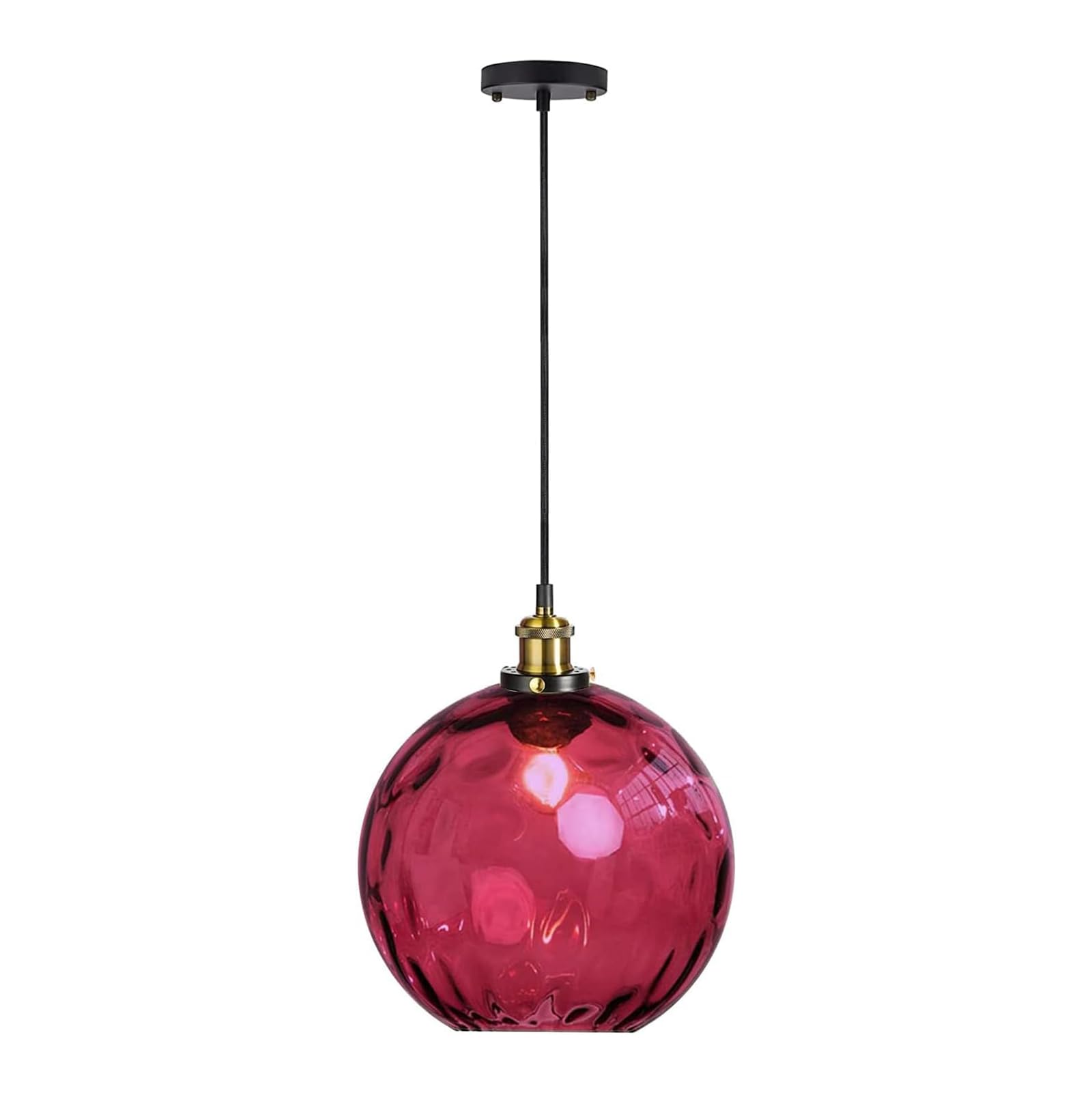 Svetilnikya Industrial Pendant Light Shade Colorful Ripple Glass Globe Pendant Light Pendant Lighting for Kitchen Island Dining Room Bedroom Farmhouse Round Pendant Light Fixture (Rose red)