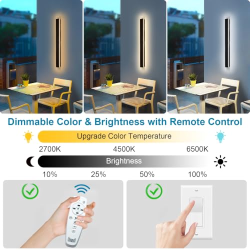 Image of 2PC 39inch Modern Outdoor Wall Lights, 2700k-6500k Dimmable Long Exterior Light Fixtures Wall Mount Waterproof Linear Outdoor Wall Sconce Lights LED Outside Garage Lights for House Patio