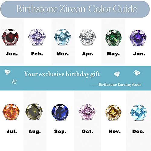 Jstyle Hypoallergenic Stud Earrings for Women Men Surgical Stainless Steel Birthstone Earrings Studs Colorful Cubic Zirconia Earrings Set Womens small Stud Post Earrings for Sensitive Ears4