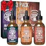 Viking Revolution Beard Oil for Men 3 Pack - Natural Mens Beard Oil Variety Set - Sandalwood, Pine and Cedar, Clary Sage Scents - Beard Conditioning and Moisturizing for a Healthy Beard (3 Pack, 1oz)