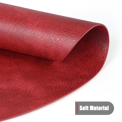 Image of UnivoColors Placemats Round Faux Leather Placemats Set of 8-Waterproof-Wipe Clean-Heat Resistant-Anti Slip Dining Table Place Mats,Suitable for Indoor & Outdoor Use,15 inch.Retro Red