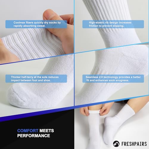 Moisture Control Crew Socks for Men & Women – Cushioned Athletic & Hiking Cotton Socks, Breathable, 4-Pack4