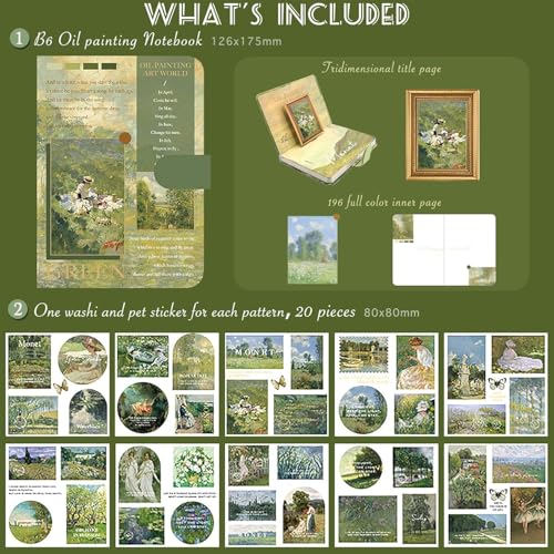 Image of Vintage Aesthetic Scrapbook Kit(346Pcs) Scrapbooking Supplies Kit with Bullet Junk Journal,Stationery,A6 Grid Notebook Journaling Gift for Girl (Green Scrapbook)