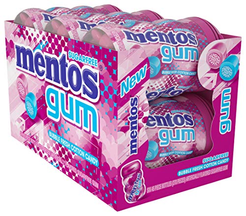 Mentos Sugar-Free Chewing Gum with Xylitol, Bubble Fresh Cotton Candy, Holiday Gift Stocking Stuffer, 45 Piece Bottle (Bulk Pack of 6)