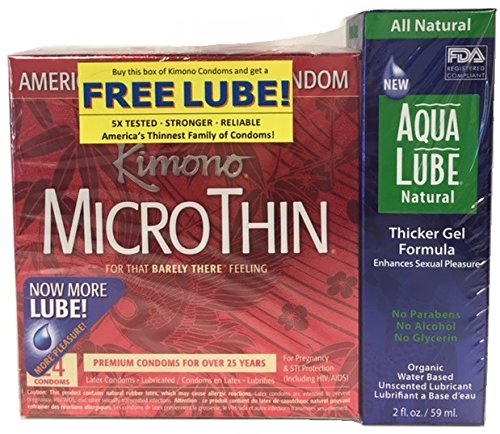 Kimono Microthin & Free Aqua Lube Natural Thicker Gel, 24 Count