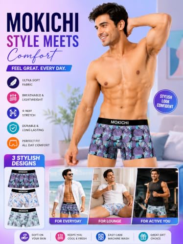 Image of Men's Printed Boxer Briefs | Comfortable Trunk-Style Innerwear with Elastic Waistband | Multicolor Pack of 3