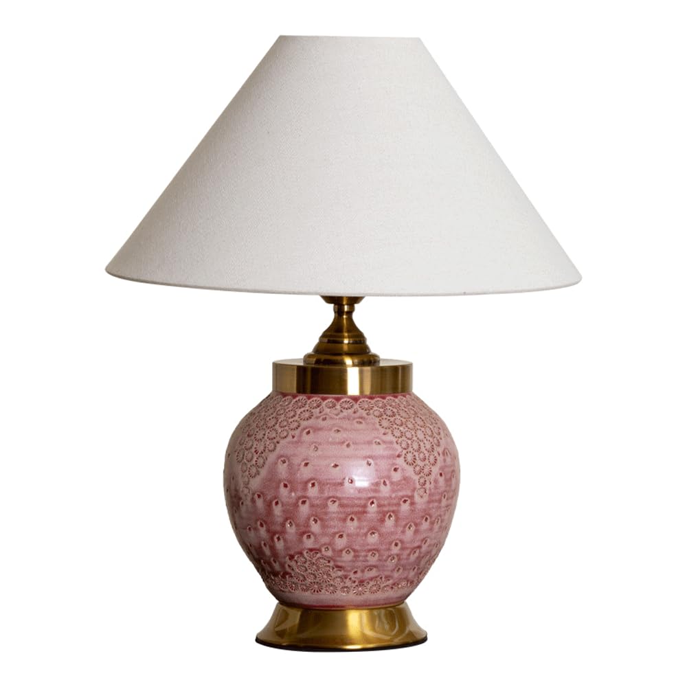 SANBDDLYY Traditional Country Table Lamp - 20.4" Tall Ceramic Handmade Fabric Shade for Living Room, Bedroom, and Home