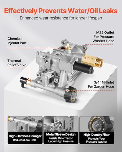 Image of VEVOR Pressure Washer Pump, 3 /4 inch Shaft Horizontal, 3100 PSI, 2.35 GPM, Replacement Power Washer Pumps Kit with Hardware and Siphon Tube, Compatible with Simpson, Honda, Troy-Bilt, Generac and Delta