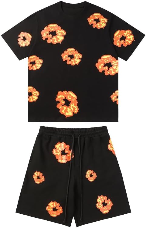 Y2K men's and women's bubble printed short sleeved shorts set, loose T-shirt beach shorts two-piece set