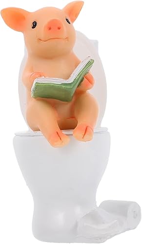Holibanna Adorno de lectura de cerdito coleccionable, estatua de cerdo, tablero de instrumentos, figuras de animales de jardín, decoraciones de