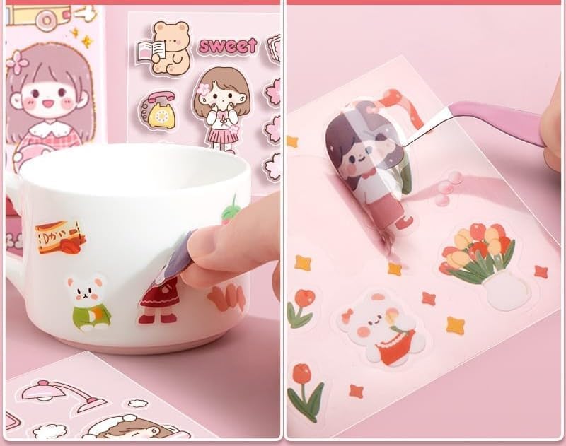 Image of FAMOUS QUALITY Sweet Party Theme Kawaii Self Adhesive Floor Stickers -100 Sheets Cute Washi for Project, Japanese Style Girls Sticker Set, Scrapbooking, DIY Arts Crafts 18 x 18 x 2 cms,