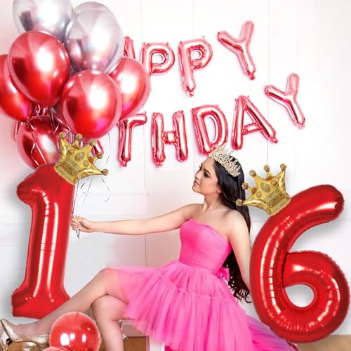 Image of Red 2 Balloon Number Red Theme Birthday Decorations for Girls Boys, Crown Balloons Foil Mylar Large 40 inch 2 Birthday Balloon for Circus 2nd Party Decorations Supplies (Number 2 balloons)