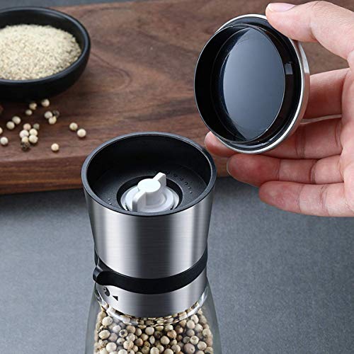 Salz- und Pfeffermühlen-Set, 2er-Pack Premium-Salz- und Pfeffermühlen-Set aus Edelstahl und Salz- und Pfefferstreuer mit Glasgehäuse und einstellbarer Keramikgrobheit zum Kochen