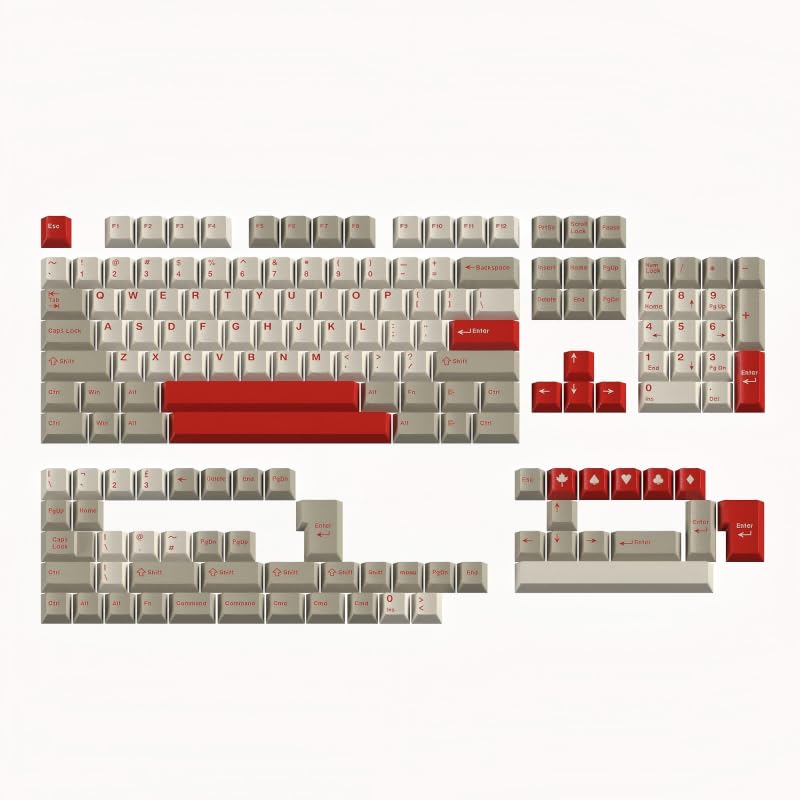 Image of Retro Style Dye-sub Keycaps, 163 Keys Cherry Profile, Double Shot Keycaps Set, Custom Key caps for MX Switches Mechanical Keyboard(Classic Red)