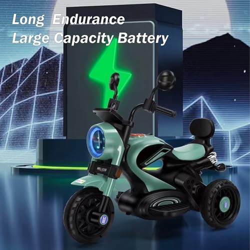 Image of Little Rides Super Harley Bike | Rechargeable Battery Operated Ride-On Bike for Kids | Ages 2 to 4 Years | Royal Enfield Style | Premium Ride-On Toy Bike for Toddlers - Children (Green)