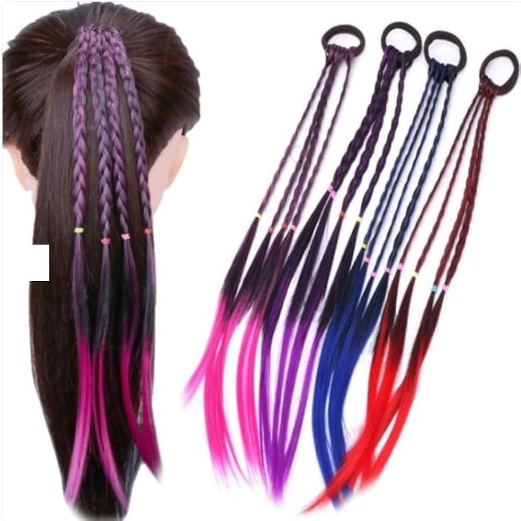 04 PCS Extension Braids, Colorful Fake Braid Hairpieces