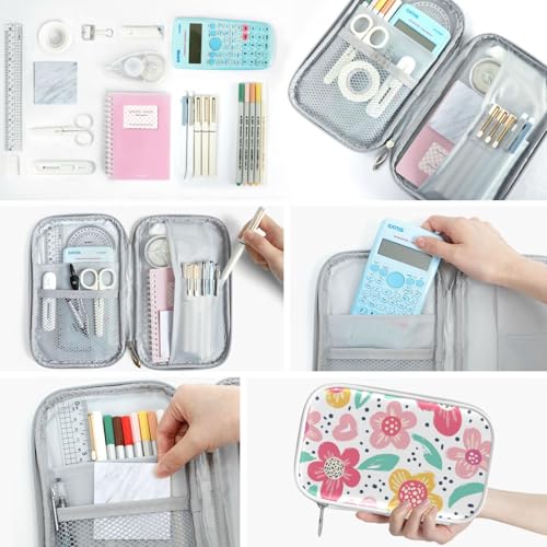 Image of Childish Flowers Marble Pencil Bag Case Zipper Pencil Holder Organizer Stationary Pen Bag Cosmetic Makeup Bag Pouch Purse for School Office Supplies