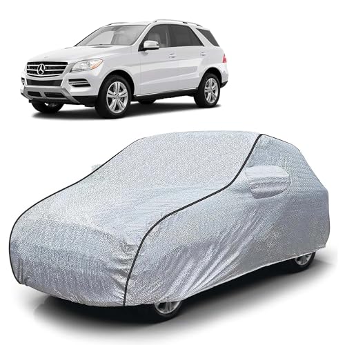 Image of Sulfar 100% Waterproof Car Body Cover Compatible with Mirror for Mercedes Benz ML350 (Triple Stitched, Full Bottom Elastic, Magic Silver with Black Piping)