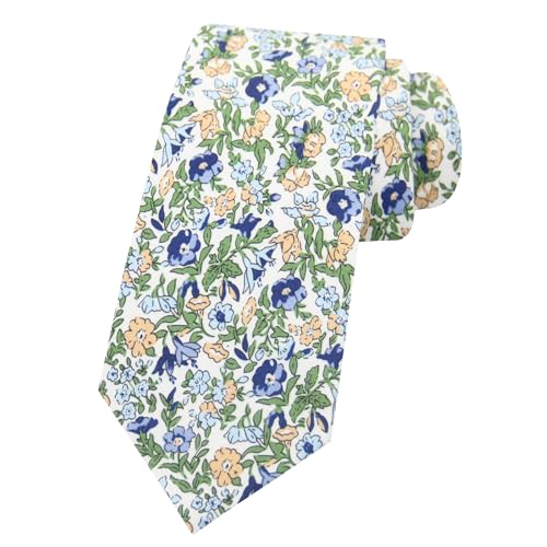 Image of Luckyvestir Mens Tie, Floral Neck Tie, Skinny Ties for Men 2.56'', Flower Printed Cotton Neck tie for Wedding Business Groom