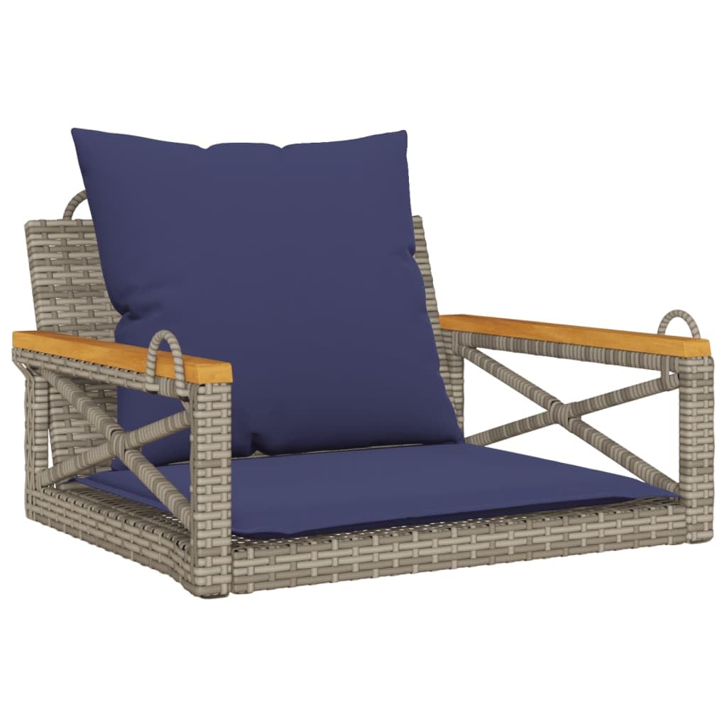vidaXL Banco Columpio con Cojines ratán sintético Gris 63x62x40 cm