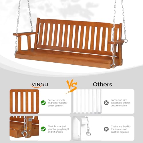 Image of VINGLI Upgraded 5 FT Wooden Porch Swing, 880 LBS Solid Fir Wood, Brown
