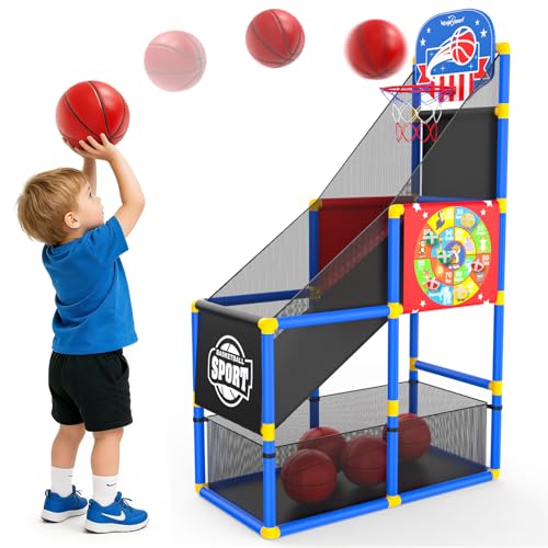 EagleStone 2-in-1 Kids Arcade Basketball Hoop with Dart Board,4 Balls Adjustable Height Basketball Toy Indoor Outdoor Carnival Games Gift for Boys...