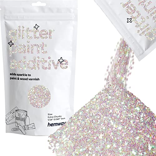 Hemway Nacre Glitter Peinture Additif extra Chunky 1/24' 1mm pour l'émulsion Peintures à l'eau - Intérieur et Extérieur Mur, Plafond, bois, vernis, mat, brillant, satin, soie - 100 g / 3,5 oz