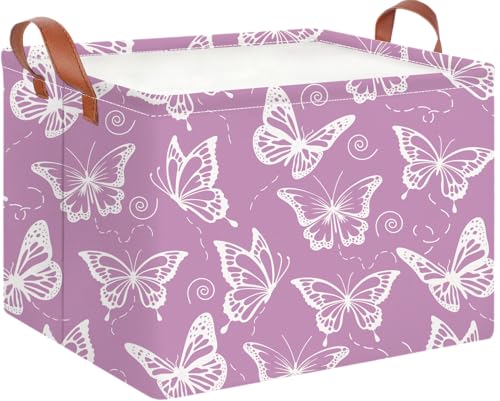 Image of CLOCOR Rectangular Storage Basket Empty,Gift Basket,Waterproof Storage Bin with Handles,Room Decor(Purple Butterfly)