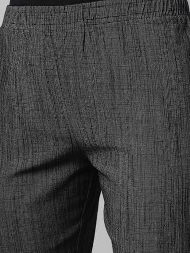 Image of MINELLI Women Solid Cigar Pants, Cotton Lycra Slub Fabric, Elasticated Waistband, Pull On Style, Regular Fit Bottom Wear for Western and Ethnic Wear